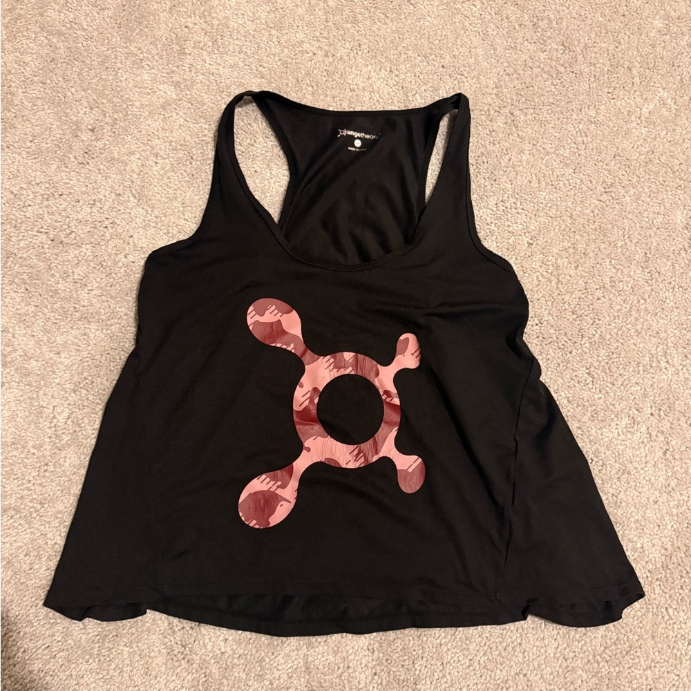 OrangeTheory Black Cropped Racerback Tank with Pink Logo